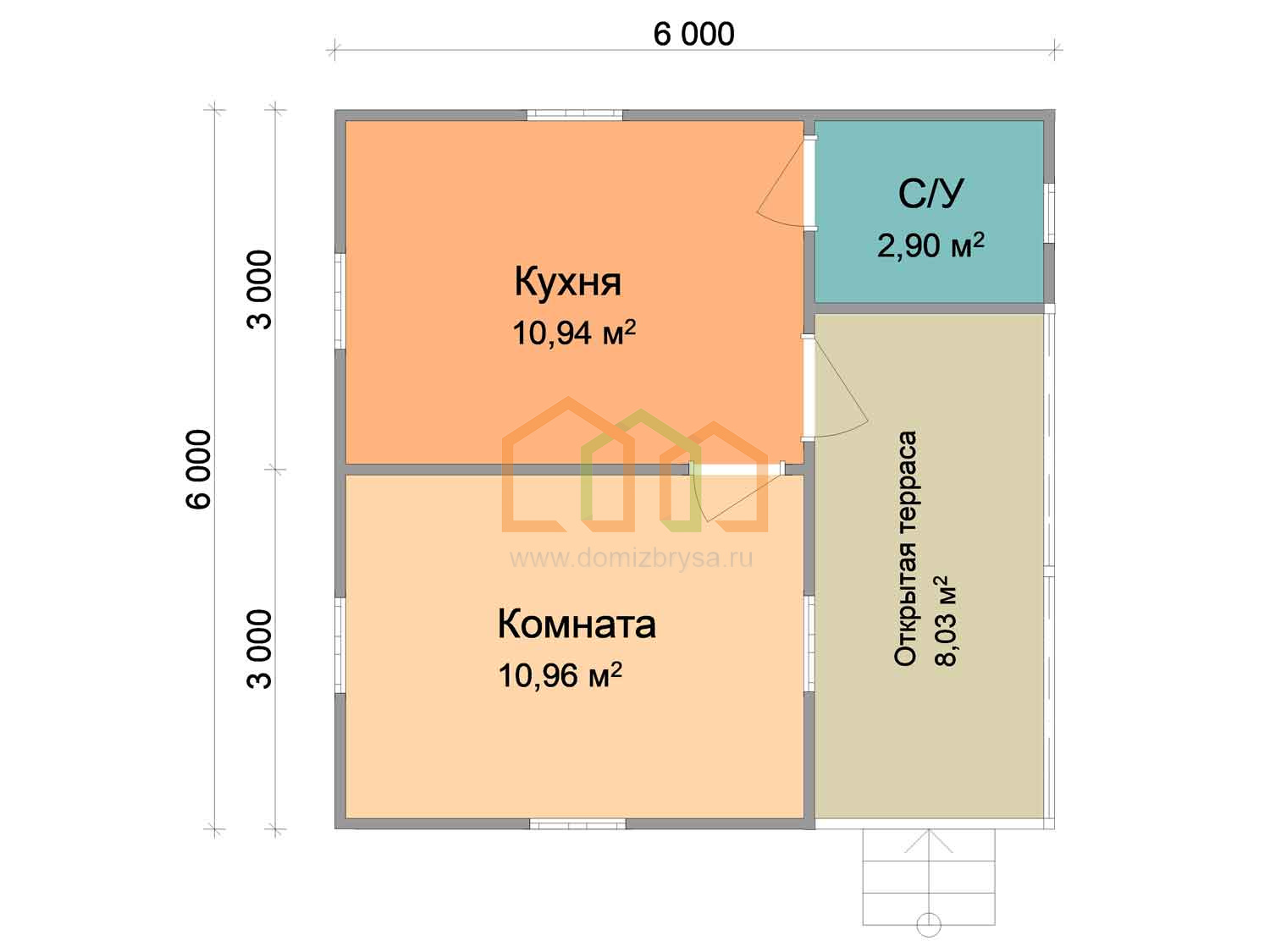 Каркасный садовый домик с террасой Вяз-1 (КТ) 6x6 Площадь: 36 м² с террасой  под ключ в Петрозаводске